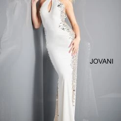 Backless Dresses Jovani 1126 Long Fitted High Neck Jersey Sheer Cut Glass Prom Dress Formal
