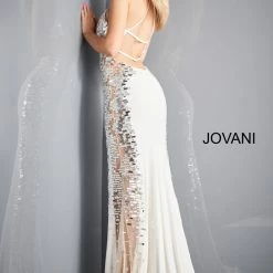 Backless Dresses Jovani 1126 Long Fitted High Neck Jersey Sheer Cut Glass Prom Dress Formal