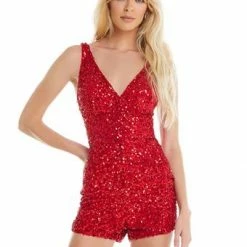 In Stock Ashley Lauren 4286 Size 8 Short Sequin Romper Pockets Prom Pageant V Neck Jumpsuits & Rompers