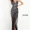 Backless Dresses Jovani 1160 Long Fitted Sheer Sequin Side Slit Prom Dress Formal Plunging V Neck
