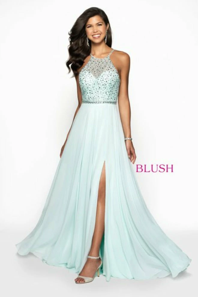 Blush Prom Dress 11720 Embellished High Neck Chiffon Skirt Pageant Gown Slit 10 Blush Prom Dress 11720 Embellished High Neck Chiffon Skirt Pageant Gown Slit