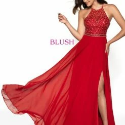 Blush Prom Dress 11720 Embellished High Neck Chiffon Skirt Pageant Gown Slit 14 Blush Prom Dress 11720 Embellished High Neck Chiffon Skirt Pageant Gown Slit