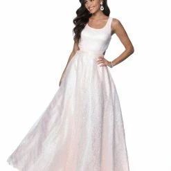 Discontinued Blush Prom Dress 11876 Iridescent Shimmer Prom Dress Ball Gown Embellished Glitter