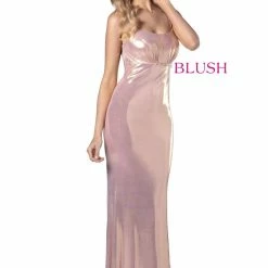 In Stock Blush Prom 11918 Size 6 Long Fitted Metallic Prom Dress Empire Backless Gown Backless Dresses