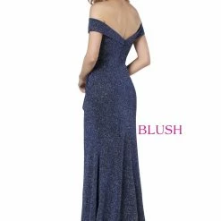 In Stock Long Sleeve Dresses Blush Prom 11922 Size 14 Glitter Shimmer Long Fitted Off Shoulder Prom Dress Evening