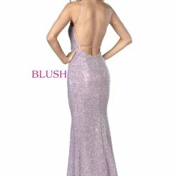 In Stock Blush Prom 11923 Size 00 Blush Long Fitted Sequin Prom Dress V Neck Backless