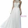 In Stock Blush Prom 11942 Size 10 White Chiffon A Line Prom Dress Embellished High Neckline 2020