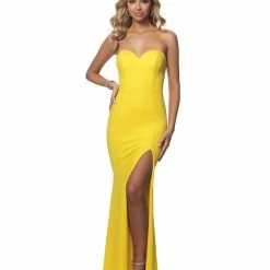 In Stock Blush Prom 11973 Size 14 Long Glitter Prom Dress Slit Fitted Strapless Slit Gown