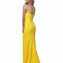 In Stock Blush Prom 11973 Size 8 Long Yellow Prom Dress Slit Fitted Strapless Slit Gown