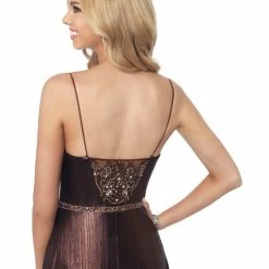 In Stock Blush Prom 11983 Size 12 Long Metallic Prom Dress Plunging Neckline Sheer Back 9 In Stock Blush Prom 11983 Size 12 Long Metallic Prom Dress Plunging Neckline Sheer Back