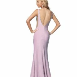 In Stock Blush Prom 11991Size 0 Long Iridescent Shimmer Prom Dress Plunging Neckline Slit Crystal Gown