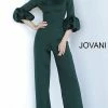 Jumpsuits & Rompers Jovani 1227 Boat Neckline Puff Sleeve Scuba Jumpsuit