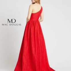 Mac Duggal FLASH 12363L Red Prom Dress One Shoulder Lace Pageant Dress Overskirt