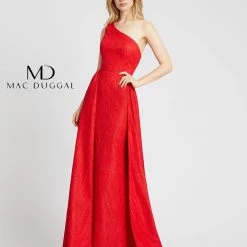 Mac Duggal FLASH 12363L Red Prom Dress One Shoulder Lace Pageant Dress Overskirt
