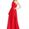 Mac Duggal FLASH 12363L Red Prom Dress One Shoulder Lace Pageant Dress Overskirt