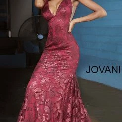 Mermaid Dresses Jovani 1237 Plunging Neckline Sleeveless Mermaid Sequin Prom Dress