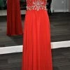 In Stock Jovani JVN31435 Size 6 Red Sleeveless Beaded Illusion Prom Dress Gown Beaded Backless Dresses