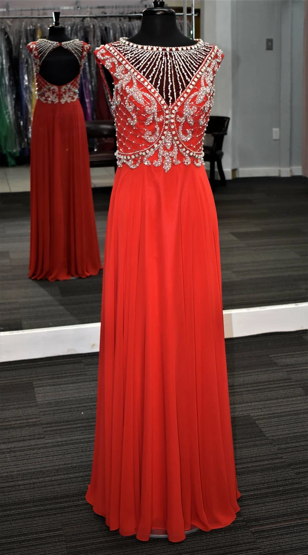 In Stock Jovani JVN31435 Size 6 Red Sleeveless Beaded Illusion Prom Dress Gown Beaded Backless Dresses 3 In Stock Jovani JVN31435 Size 6 Red Sleeveless Beaded Illusion Prom Dress Gown Beaded Backless Dresses