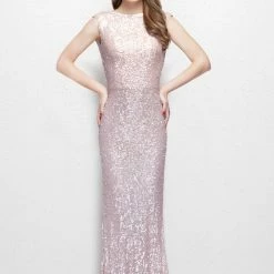 Discontinued Long Sleeve Dresses Primavera Couture 1256 Long Sequin High Neck Backless Evening Dress Formal
