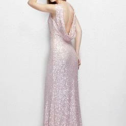 Discontinued Long Sleeve Dresses Primavera Couture 1256 Long Sequin High Neck Backless Evening Dress Formal