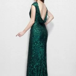 Discontinued Long Sleeve Dresses Primavera Couture 1256 Long Sequin High Neck Backless Evening Dress Formal