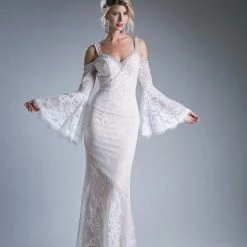 In Stock CD 13112 Size 6, 8, 10 Long Lace Bell Sleeve Off The Shoulder Wedding Dress Bridal Gown Long Sleeve Dresses