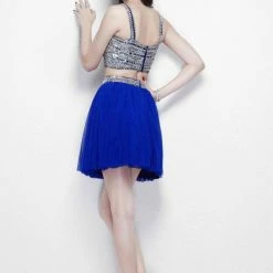 In Stock Primavera Couture 1319 Two Piece Short Dress With Silver Halter Top In Royal Blue Size 4
