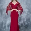 In Stock Nina Canacci 1340 Two Piece Long Prom Dress Lace Bell Sleeves Burgundy Size 6, 12