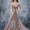 In Stock Long Sleeve Dresses Nina Canacci 1346 Size 4 Sequin Prom Dress Rose Gold Sheer High Neck Train