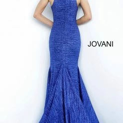 Discontinued Jovani 1354 High Neck Long Fitted Metallic Glitter Prom Mermaid Dress Train Long Sleeve Dresses