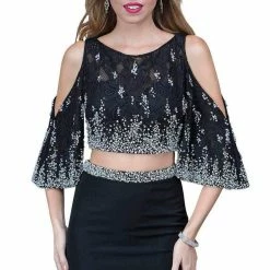 In Stock Nina Canacci 1354 Size 6, 8 Two Piece Formal Dress Lace Drape Sleeves Pearl Backless Dresses