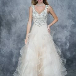 In Stock Nina Canacci 1373 Size 2 Long Ruffle Ball Gown Prom Dress V Neck Backless Ballgown Dresses