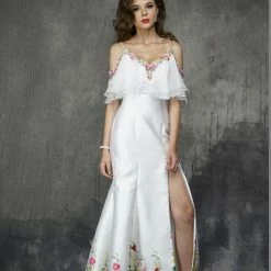 In Stock Nina Canacci 1374 Size 4, 8 ,10 Long Mermaid Print Prom Dress Off The Shoulder Slit Backless Dresses