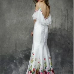 In Stock Nina Canacci 1374 Size 4, 8 ,10 Long Mermaid Print Prom Dress Off The Shoulder Slit Backless Dresses