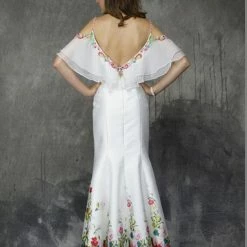 In Stock Nina Canacci 1374 Size 4, 8 ,10 Long Mermaid Print Prom Dress Off The Shoulder Slit Backless Dresses