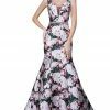 In Stock Nina Canacci 1393 Size 2 Black Print Floral Mermaid Prom Dress Evening Gown V Neckline Mermaid Dresses