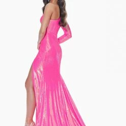 In Stock Ashley Lauren 11026 Size 14 Lilac Sequin Prom Dress With Slit Pageant Gown One Shoulder Mermaid Dresses