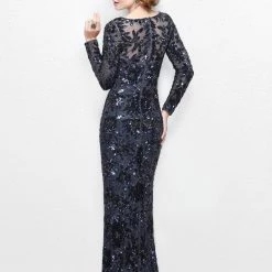 Sequin Dresses Primavera Couture 1401 Long Sleeve Sequin High Neck Formal Evening Dress