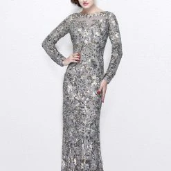 Sequin Dresses Primavera Couture 1401 Long Sleeve Sequin High Neck Formal Evening Dress