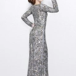 Sequin Dresses Primavera Couture 1401 Long Sleeve Sequin High Neck Formal Evening Dress