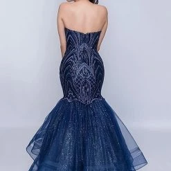 In Stock Mermaid Dresses Nina Canacci 1407 Size 4 Long Glitter Mermaid Prom Dress Layered Tulle Lace