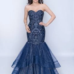 In Stock Mermaid Dresses Nina Canacci 1407 Size 4 Long Glitter Mermaid Prom Dress Layered Tulle Lace