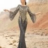 Sequin Dresses Primavera Couture 1424 Long Beaded Evening Gown With Bell Sleeves