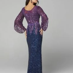 Sequin Dresses Primavera Couture 1424 Long Beaded Evening Gown With Bell Sleeves