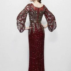 Sequin Dresses Primavera Couture 1424 Long Beaded Evening Gown With Bell Sleeves