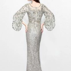 Sequin Dresses Primavera Couture 1424 Long Beaded Evening Gown With Bell Sleeves