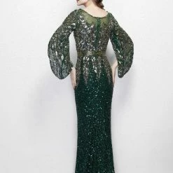 Sequin Dresses Primavera Couture 1424 Long Beaded Evening Gown With Bell Sleeves