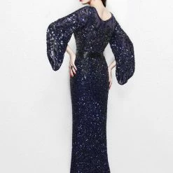 Sequin Dresses Primavera Couture 1424 Long Beaded Evening Gown With Bell Sleeves