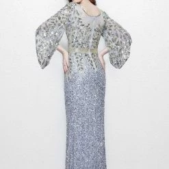 Sequin Dresses Primavera Couture 1424 Long Beaded Evening Gown With Bell Sleeves