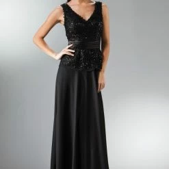 In Stock CD 1455 Size 4 Long Chiffon Lace V Neck Mother Of Wedding Guest Dress Formal Gown